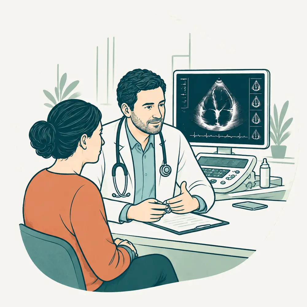 Colloquio durante una visita cardiologica con ecocardiogramma